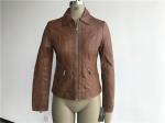 Ladies Soft Camel Pleather Jacket , Gold Polo Collar Pu Jackets For Womens