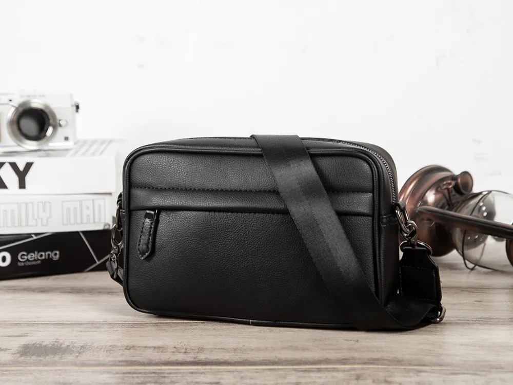 Black Microfiber Cell Phone Cross-body Pouch Male Side Sling Cross Bag Men Leather Messenger Bag For Men