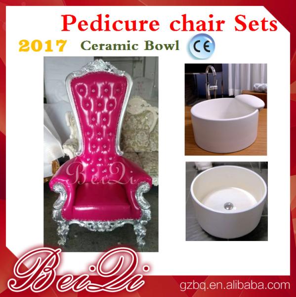 2017 hot sale king throne pedicure chair with round pedicure bowl , Pink spa