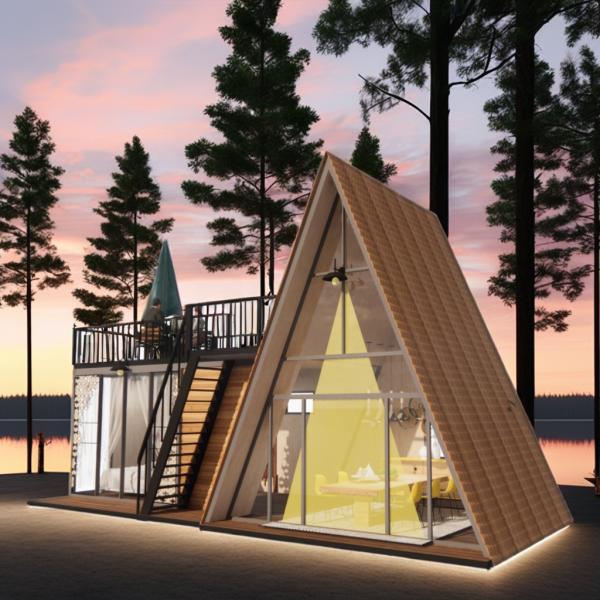 Customized Color Modular Steel Structure Triangular House 50/75/100mm Wave Sandwich Panel Luxury Design Wooden House