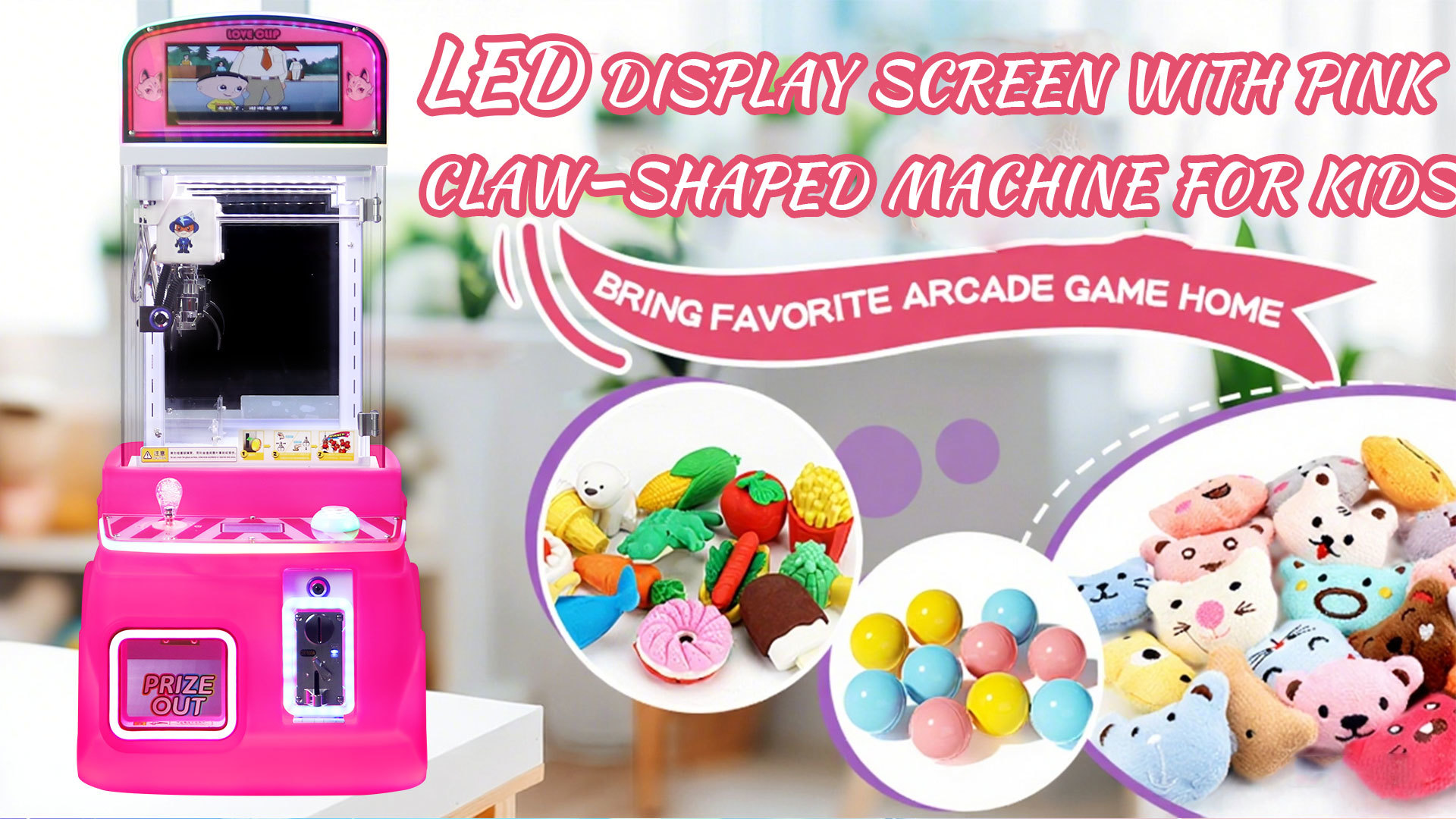 Mini Arcade Mini Claw Machine Pink With Display Screen Coin-operated Toy Vending Machine
