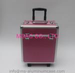 Pink Trolley Aluminum Beauty Box With Wheels And Large Storage Space