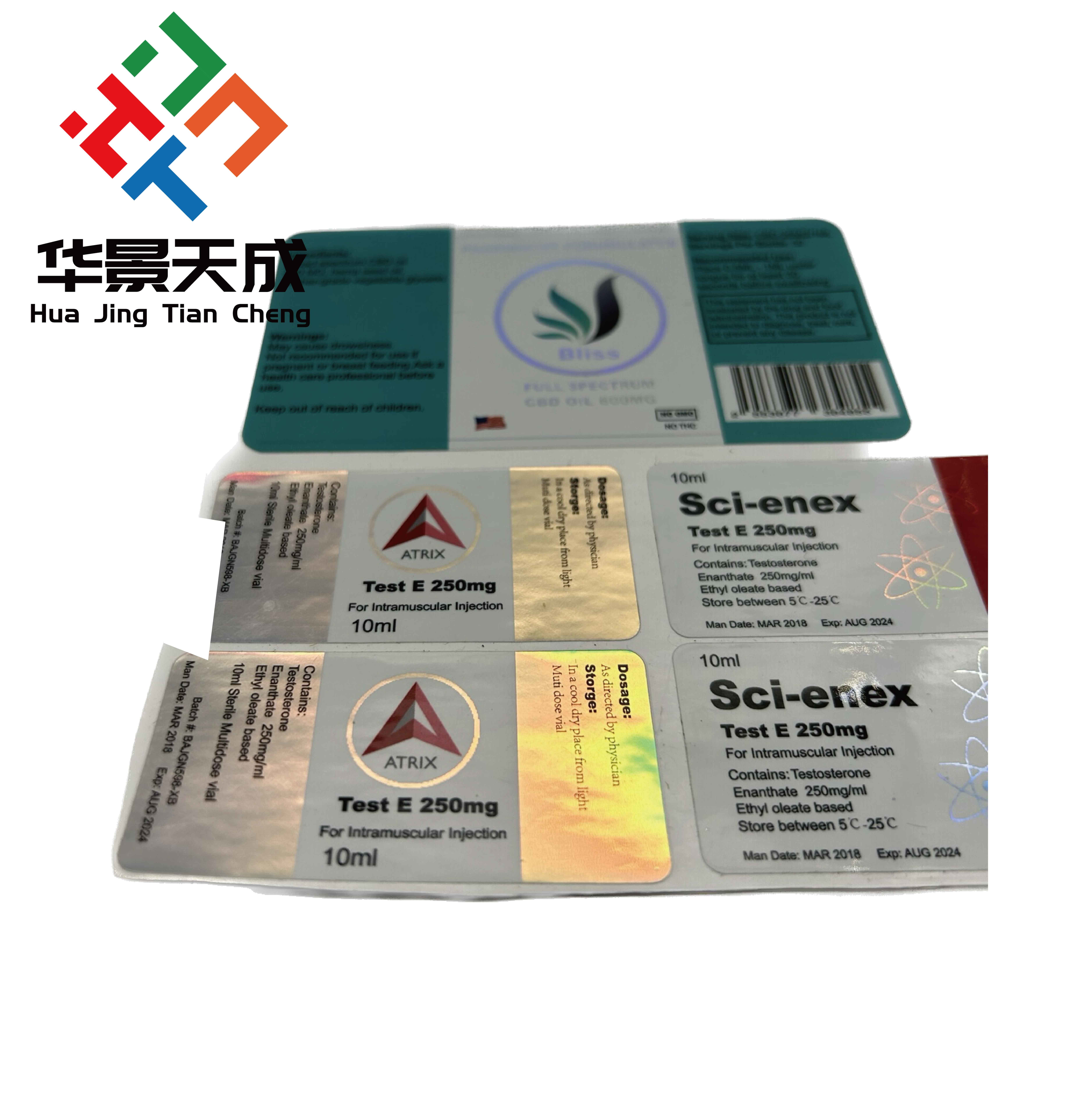 Digital Printing Flat Bottle Vial Custom Adhesive Labels Waterproof