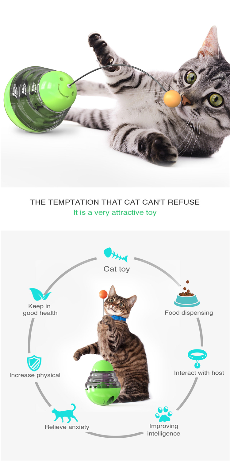 Slow feeder tumbler interactive plaything with cat stick cat turntable leaking food teasing ball cat pet toy