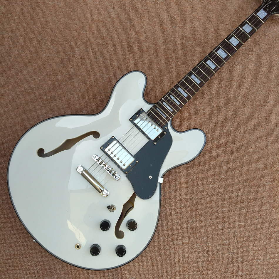 High quality hollow body jazz electric guitar, rosewood fingerboard black binding electric guitar, free shipping