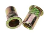 M3 - M12 Blind Flat Head Rivet Nut Knurled Carbon Steel Yellow Zinc Plated