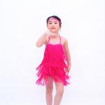 Spandex Lining Latin Dance Costumes All Flying Fringes 4 Layered Tiered Dress