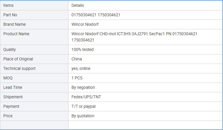 Wincor Nixdorf CHD-mot ICT3H5-3AJ2791 SecPac1 PN 01750304621 1750304621 ATM Spare Parts