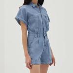 Summer Women Short Sleeve Romper Fashion Casual Blank Button up Playsuit Denim
