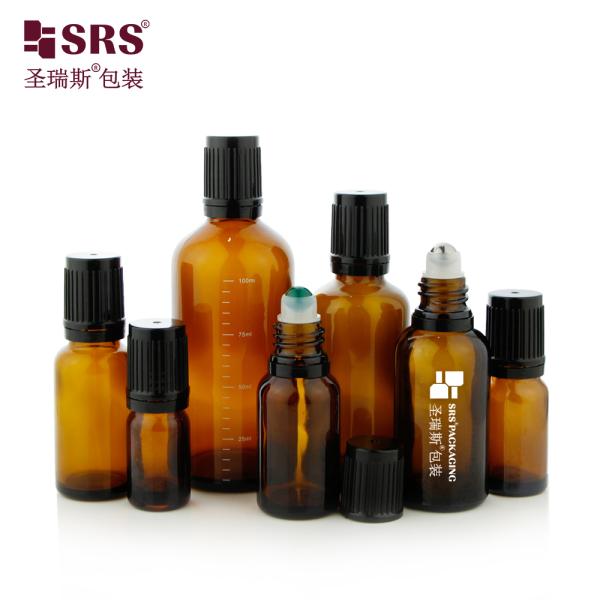 10ml Mini Empty Round Amber Glass Bottle With Steel Ball Child Proof Cap For Essential Oil