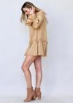100% cotton scoop neck khaki dress with frayed detailing