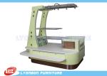 Customized Green MDF Wooden Mobile Kiosk Display ISO for Retail Stores