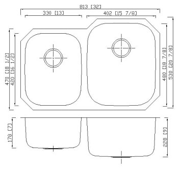 31"Lx21"W Double Bowl Kitchen Sink with Thick Sound Dampener Rubber Pad