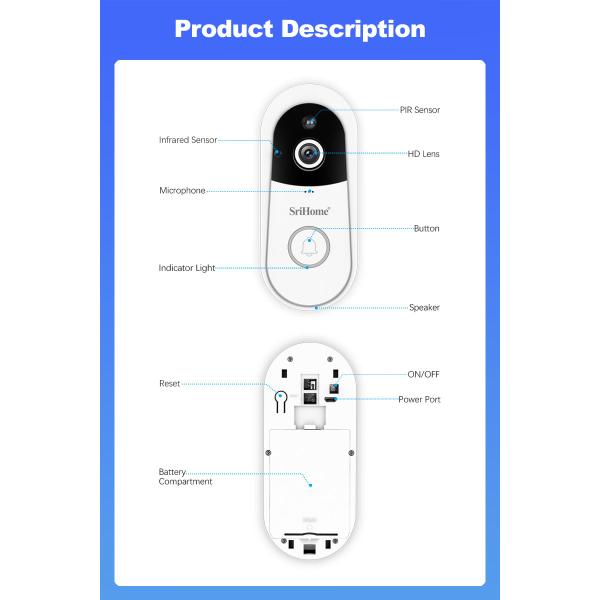 Two-way Audio Smart Ringtone Reminder PIR Remote Monitoring Doorbell Battery Wireless Camera