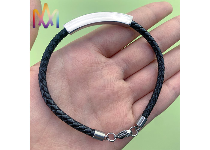 8g Arc Shaped Mens Custom Engraved Leather Bracelets