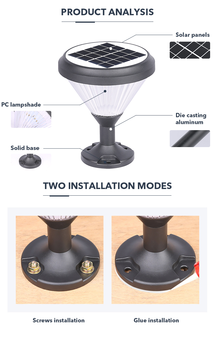 6pc Set Solar Post Lamp LED Decor Garden Lights For Lawn DIE-Casting Aluminum