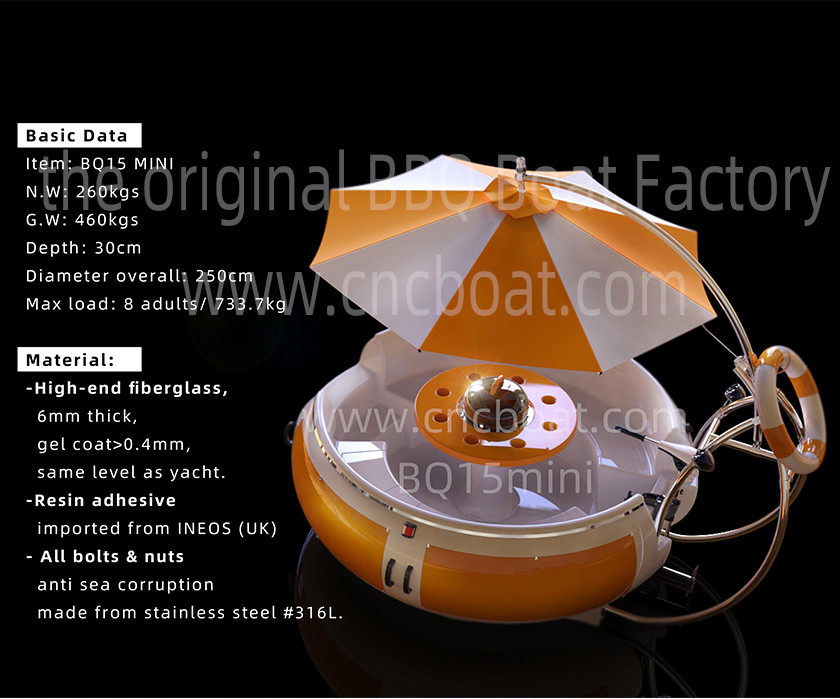 Diameter 250cm 8 Adults FRP Depth 30cm Bbq Donut Boat
