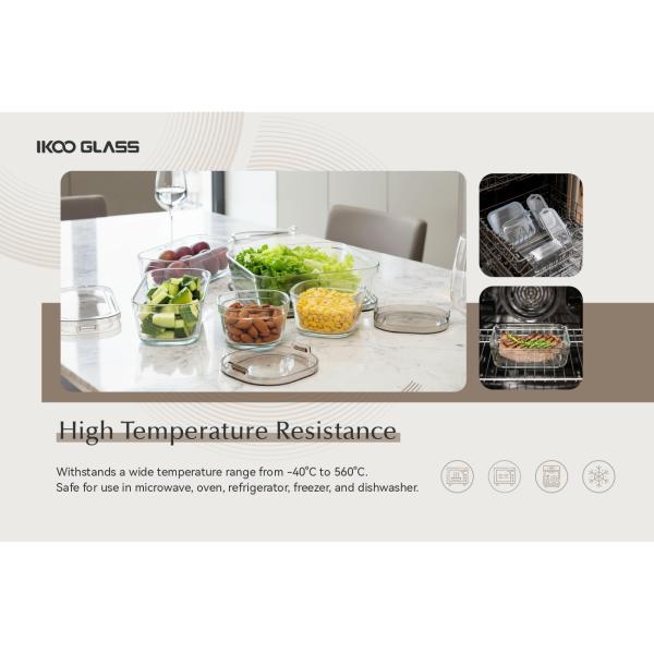 IKOO Borosilicate Glass Food Container Set 240ml-1370ml with Simple Lid
