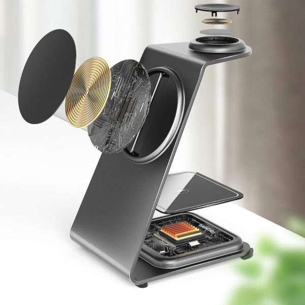 Aluminum Alloy Magnetic Wireless Charger for IPhone Samsung Qi Phones Earbuds