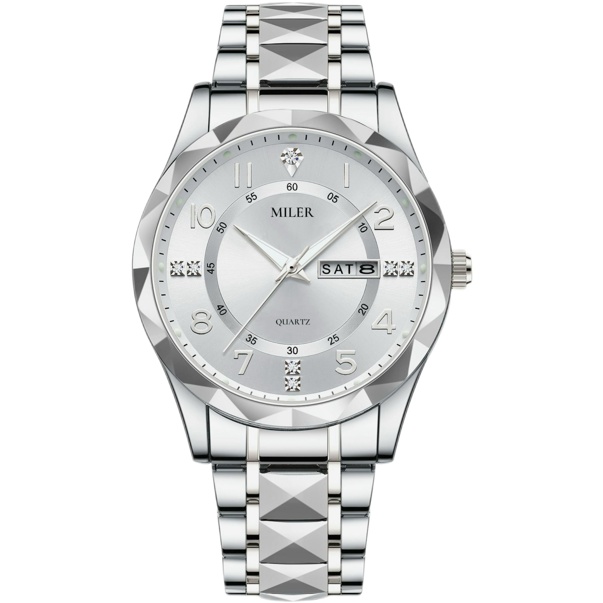 Waterproof And Stainless Steel Strap Watch With Digital Display And Quartz Movement