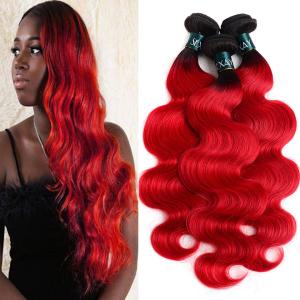 Wholesale Ombre Bundles With Closure Brazilian Body Wave 3 Bundles With Closure Pre-Colored 1B/Red from china suppliers