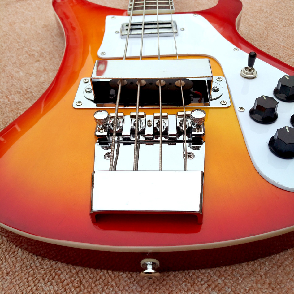 Top quality Rick 4003 model Ricken 4 strings Electric Bass guitar in Cherry burst color Chrome hardware, Free shipping