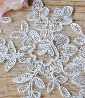 Garment Accessories Embroidery Lace Applique with Cord Ivory Color