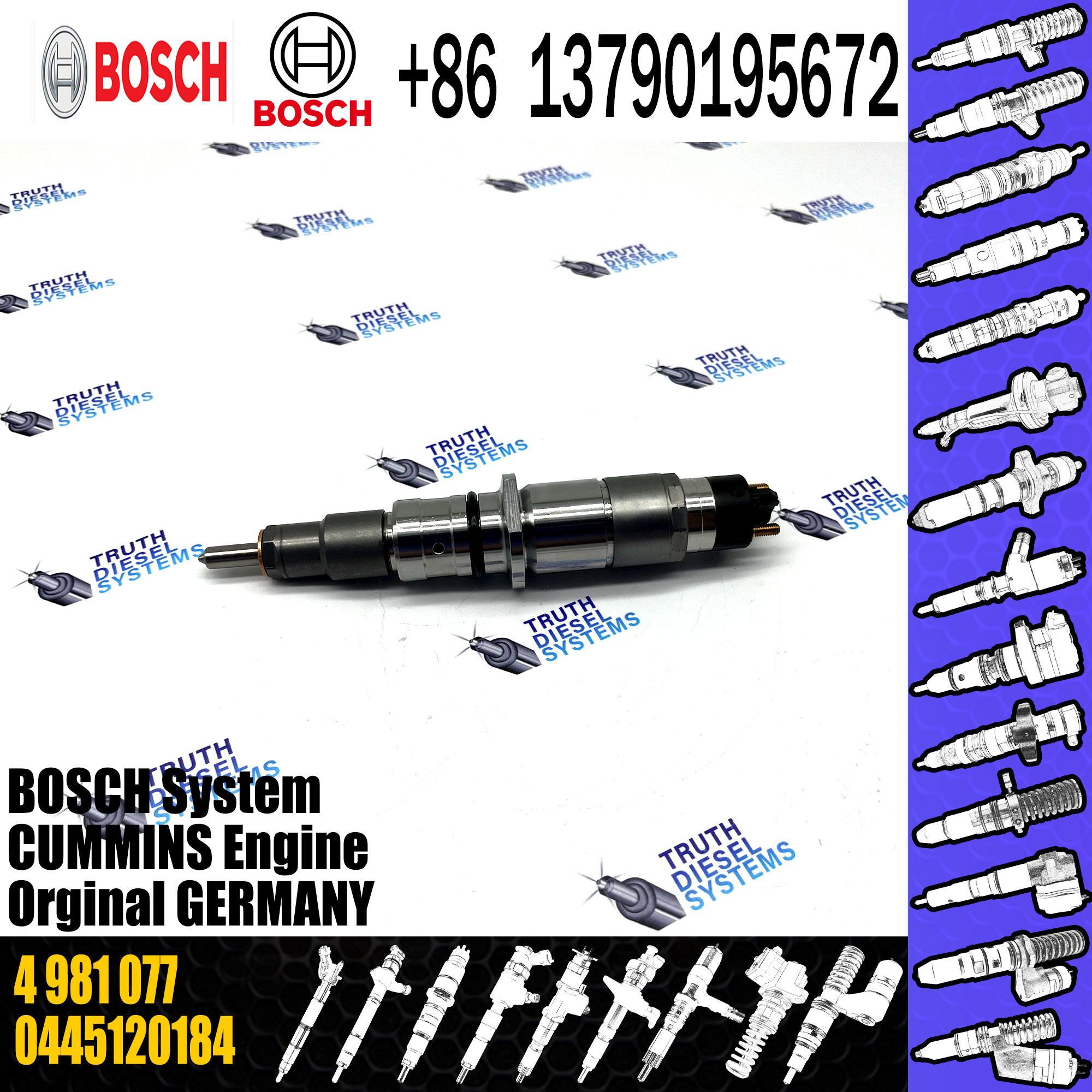 Common Rail Diesel Fuel Injector 0445120184 FOR CUMMINS 4981077 5253221 0445120071