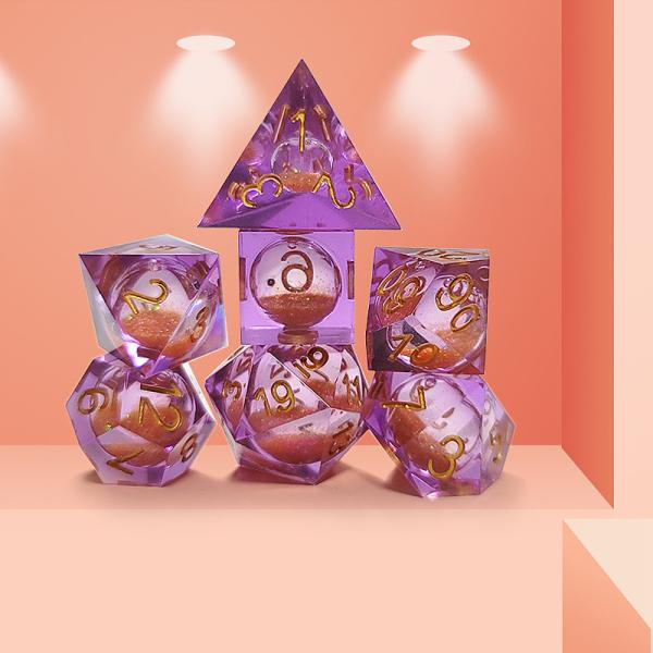 Orange Flowing Sand Purple Crystal Resin Polyhedral Dice Multi Noodle Tablet