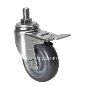 Wholesale 4&quot; 100mm Medium 150kg Threaded Brake PU Caster 5044-76 with Long Lasting Ball Bearing from china suppliers