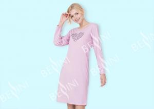 Wholesale Pink Ladies Long Sleeve Nighties / Womens Summer Nightgowns Heart Shape Placement Print from china suppliers