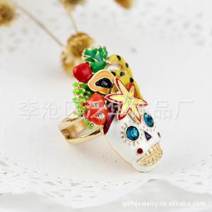Wholesale Alloy white skull flower color female ring oil drip Fashion Brand Jewelry Gift 2014 New from china suppliers