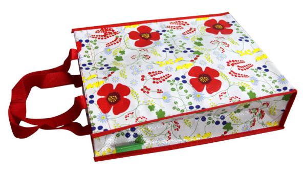 Waterproof 140g Red Flower Shining PP Shopping Bag With Nylon Handle, Customized