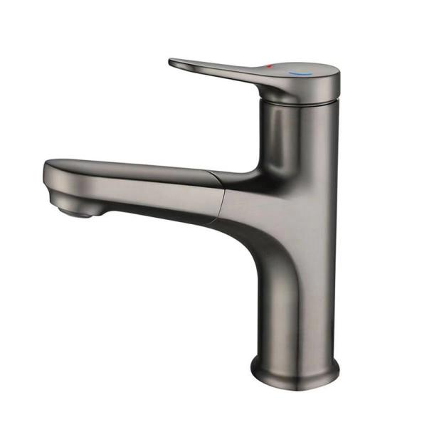 Brass Modern Pull-Out 360°Swivel Single Hole Single Handle Basin Mixer In Chrome Matte Black Grey