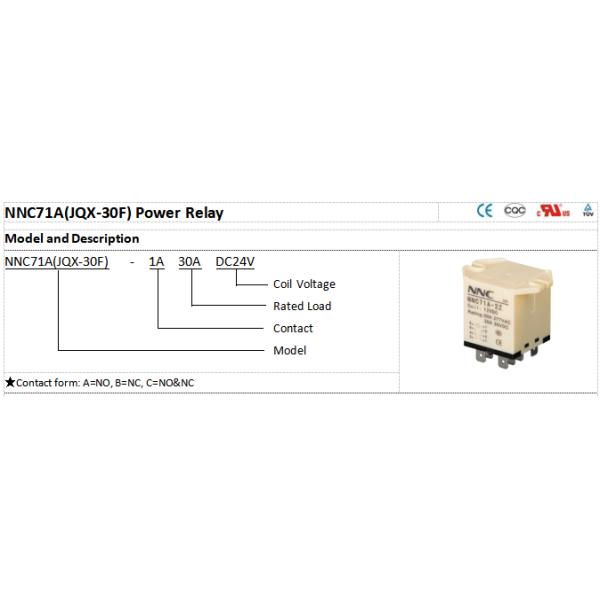 NNC 24VDC 30A JQX-30F Power Relay NNC71A Relay high DC voltage relay for Car Charging pile Solar Energy