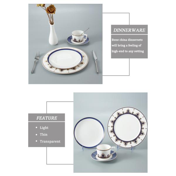 SGS Certificate Translucent Royal Bone China Dinnerware Set