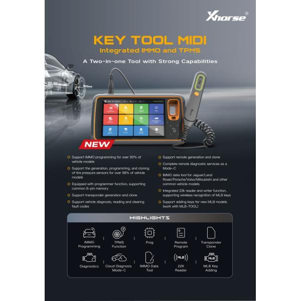 2025 Xhorse Key Tool MIDI Basic Version 2-in-1 Automotive Solution For IMMO Programming and TPMS Function