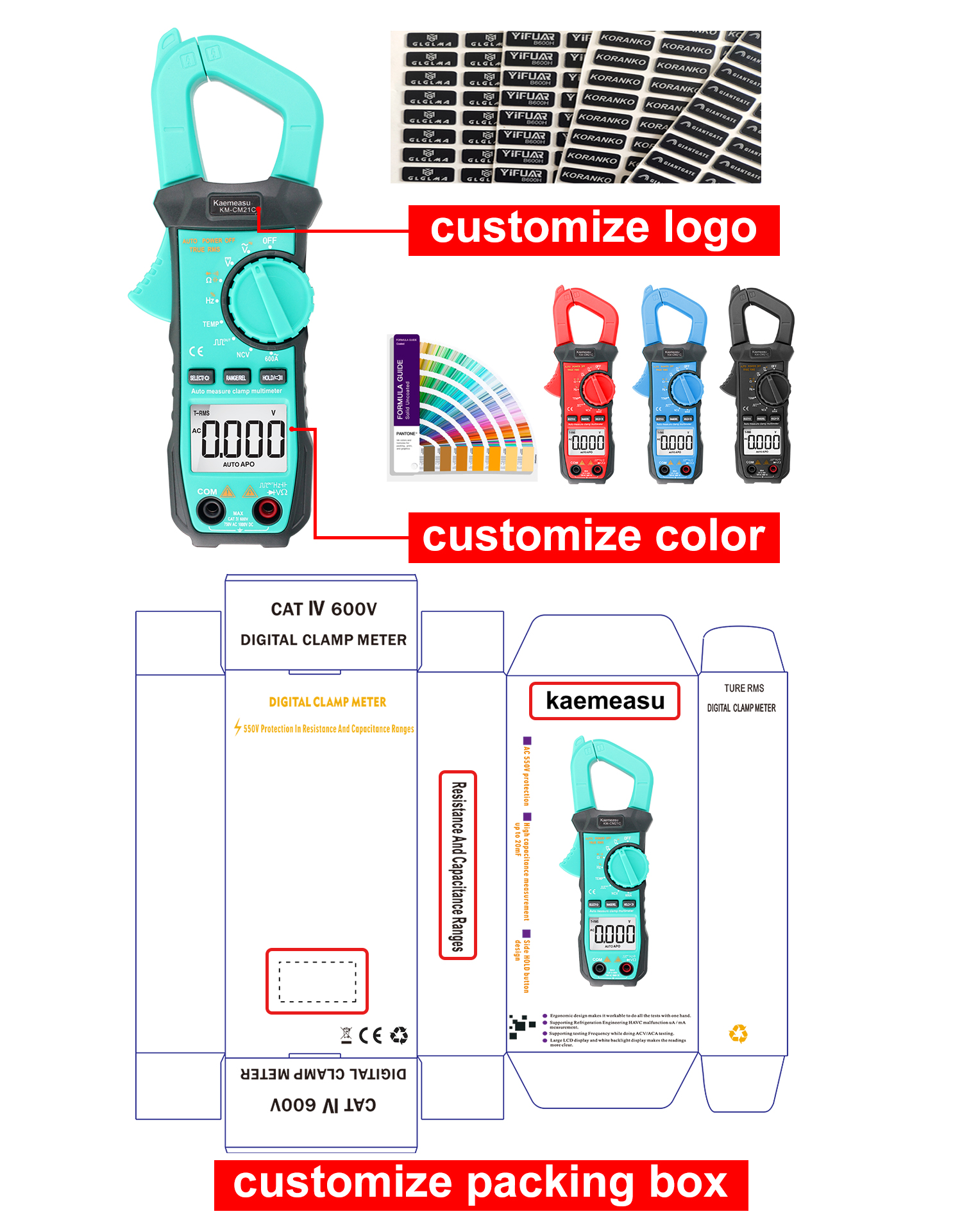 Big Clamp Multimeter T-RMS AC DC 1000V 1000A Diode Test Continuity Buzzer Digital Clamp Meters