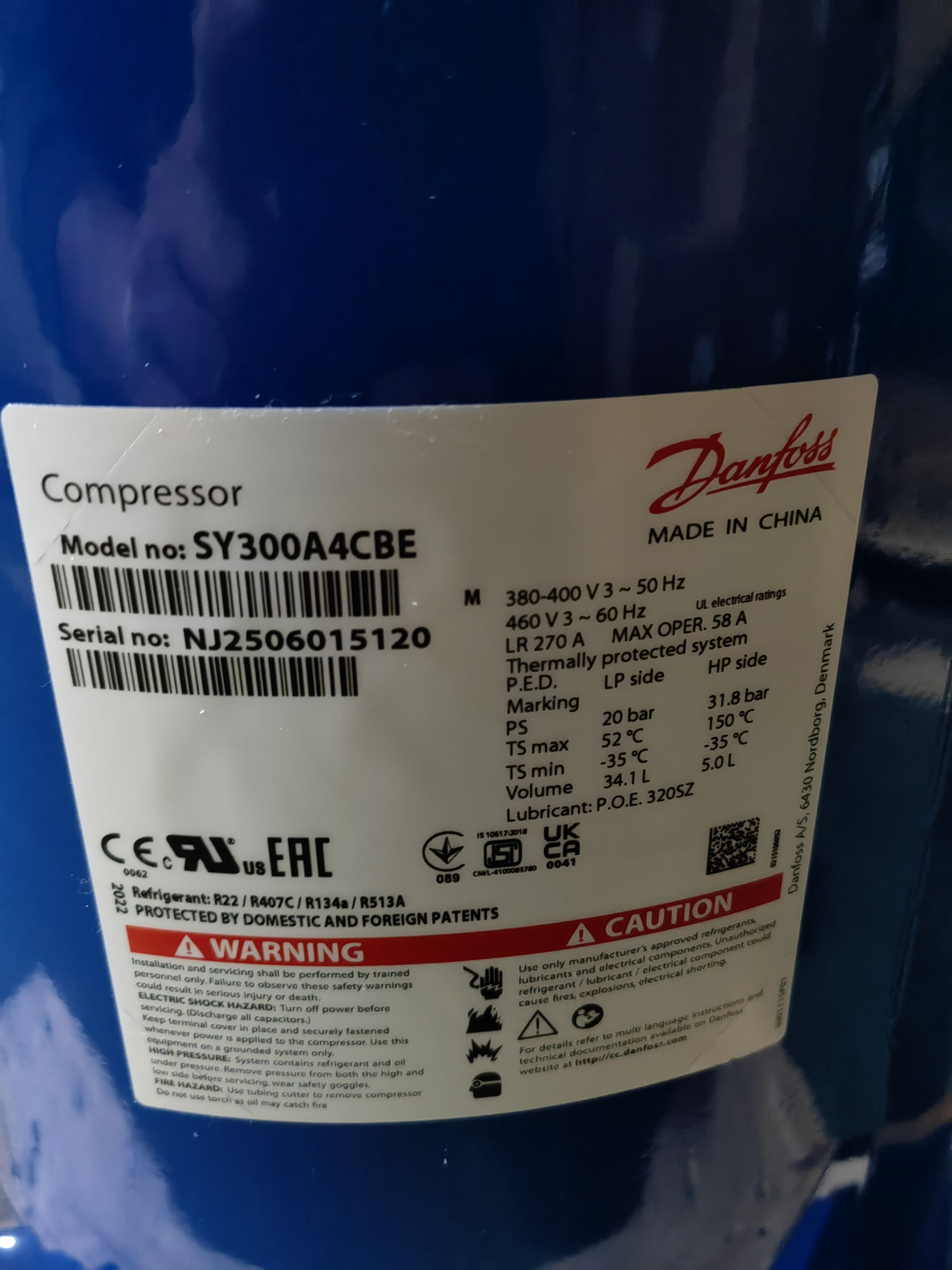 R407C R134A SY300A4CBE 25HP Hermetic Compressor For Air Conditioning
