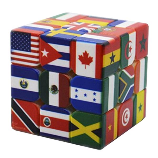 Custom UV Printing Flat Rubik's Magic Puzzle Cube 3x3x3 National Flag For Chlidren 156g