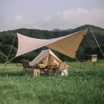 Pop Up Camping Sun Awning 210T Polyester Iron Pipe Beach Sun Shelter Tent