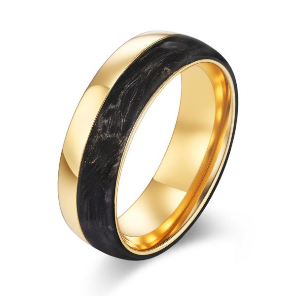 Inlay Technology Setting Coated and Rose Gold Forged Carbon Fiber Wedding Bands