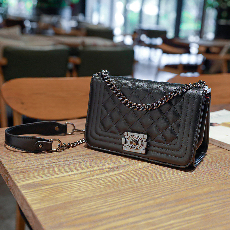 Summer Chain Crossbody Bags Plaid Pu Leather Square Handbags For Ladies