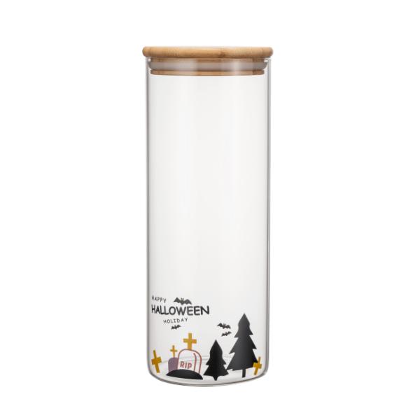 Festival Design Glass Canister with Airtight Bamboo Lid and Multiple Sizes for Kitchen Storage
