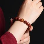 Round Bead Cinnabar Lucky Bead Buddhist Rosary Bracelet for Men and Women