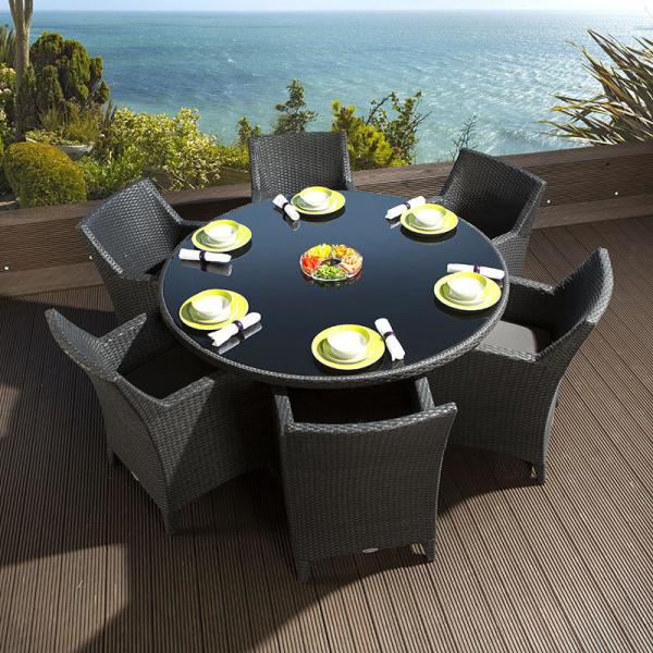 Modern luxury PE rattan dinning table chair waterproof outside patio dinning