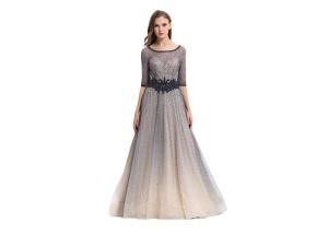 Wholesale Gradient Ramp Half Sleeve Formal Dresses , Sequined Sash Long Formal Dresses from china suppliers