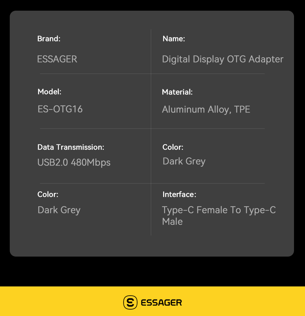 ESSAGER ES-OTG16 240W Type C To C USB OTG Adapter With Digital Display