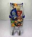Blue Plastic Parts Supermarket Shopping Trolley Custom European Style With 4 PU