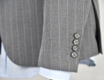 Mens 2 Piece Suit For Men Grey Stripe , Custom Made Tailored Suits Woven Fabric